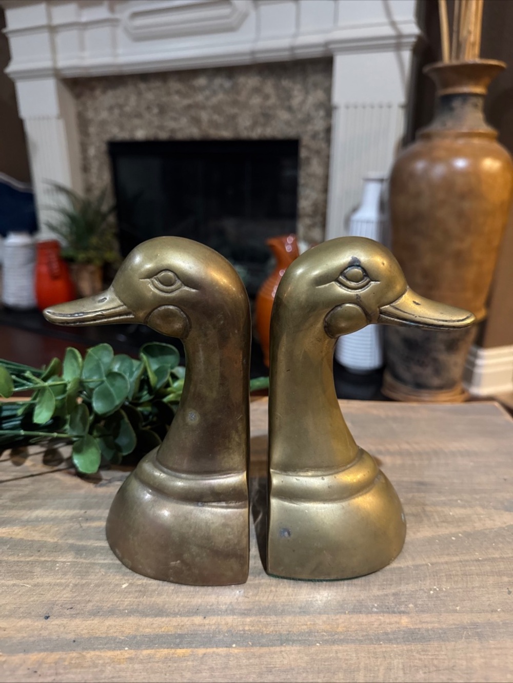 Set Of 2 Vintage Brass Duck Goose Head Bookends Mid Century 6 Inches Tall